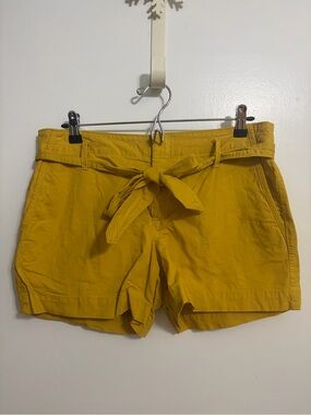 LOFT High-Waist Tie-Belt Shorts in Mustard